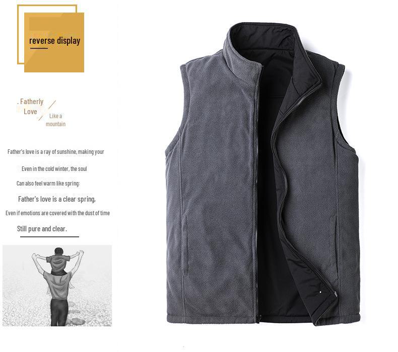 Men's Double-Sided Polar Fleece Vest - Autumn/Winter Outdoor Sleeveless Jacket for Middle-Aged and Elderly