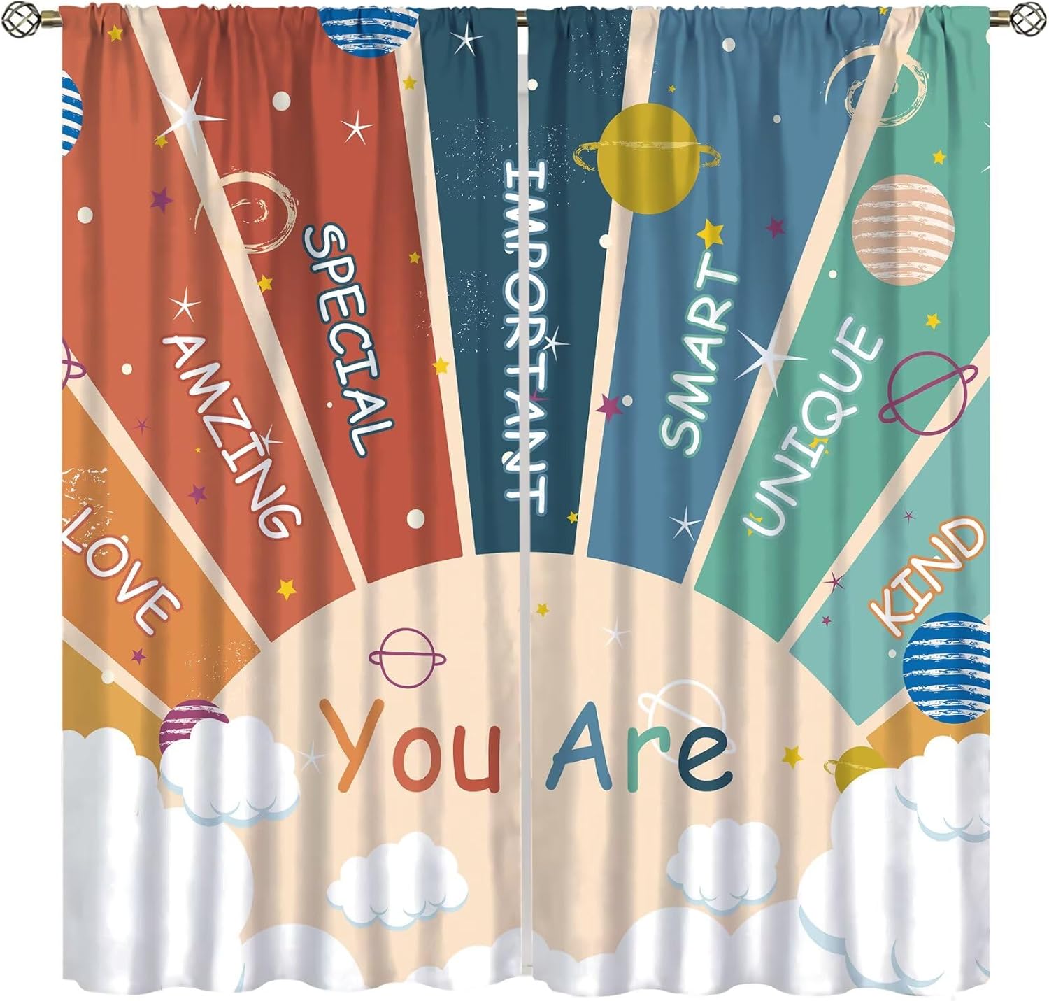 

Colorful Inspirational Kids Curtains Quotes Cute Child Cartoon Motivational Rainbow Sun Rod Pocket Window Drapes For Kitchen 53x116CM-2PC