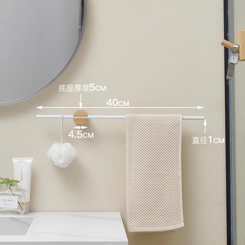 Towel Bar No Drilling Wood Towel Holder Bathroom Shelves Bathroom Organizers Towel Hang Kitchen Storage Rack Toalleros