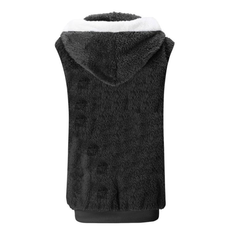 Warm Plush Vest Jacket Womens Fashion Sleeveless Hooded Zipper Pocket Solid Color Loose