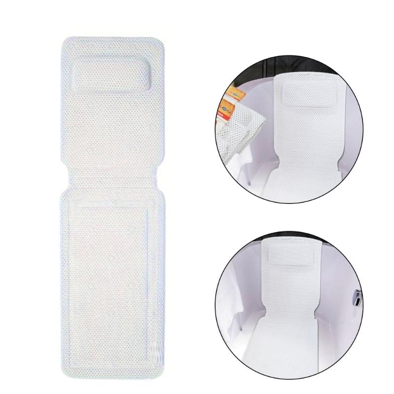 Soft Breathable Bathtub Pad With Contoured Pillow Support Strong Suction Cup Quick Drying Foam Cushion for Shower Tub