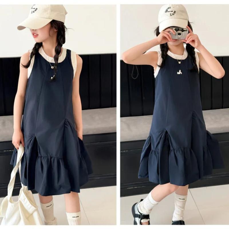 Summer Girls Princess Dress Kids Sleeveless Dress with Ruffles Design Dresses for Teen Child Casual Vacation Beach Dress