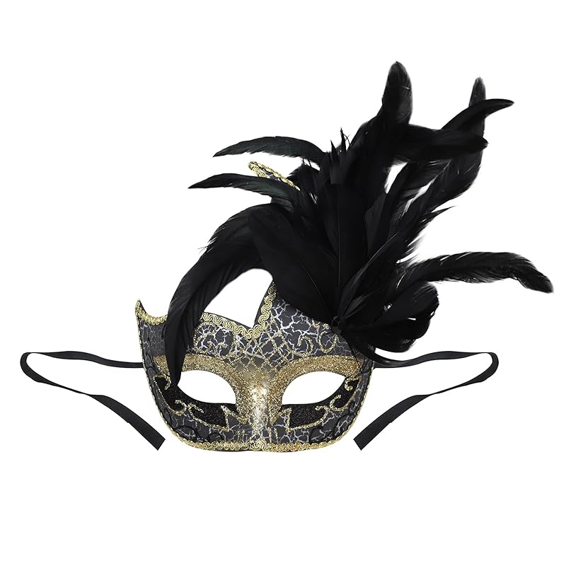 

[LYING] venetian mask mask cosplay woman masquerade mask masquerade mask With artificial feathers and ribbon mask ladies Fashionable halloween