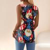 Women's Fashion Casual Loose Sleeveless Buttoned V-Neck Independence Day Printed T-Shirt Top