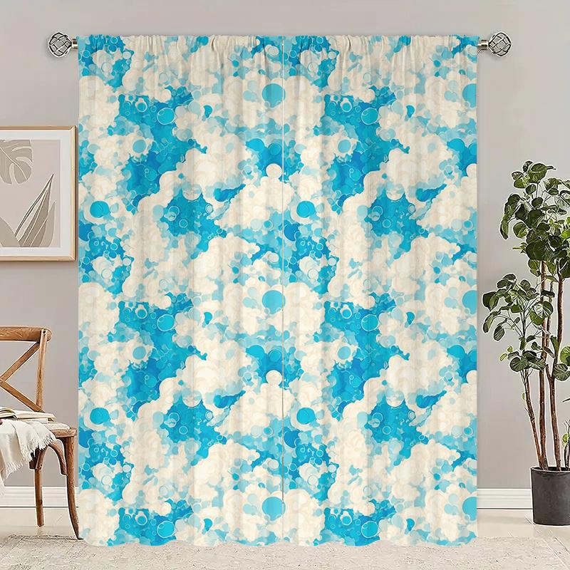 

2pcs- Blue cloud printed curtains, pole bag curtains 42*84, bedroom and living room, home decoration, room decoration 29Wx64L(75x166CM)x2