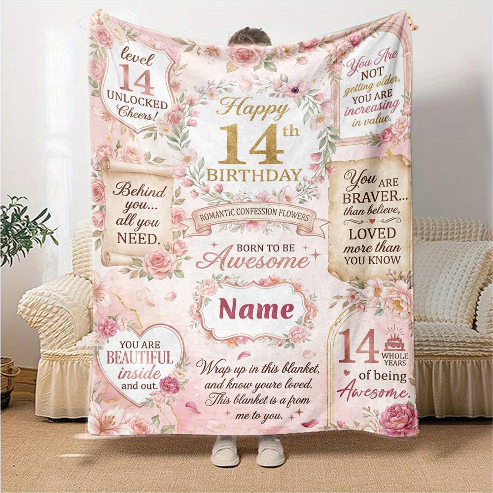 Romantic 14Th Birthday Card Blanket Warmthful Decor Great For Sofa Couch Office Bed Picnics Four Seasons Multipurpose Digital Print Birthday Christmas