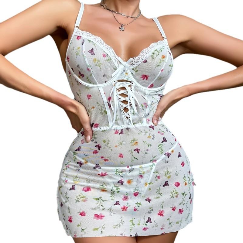 "Floral Pure Desire Sling Nightdress with Drawstring Detailing"