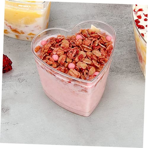 FRCOLOR 10-Piece Heart-Shaped Air Canister with Lid, Cake Container, Dessert, Red, Cake Canister, Portable, Party Tiramisu Canister, Plastic, Transpar