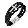 Black Leather Rope Cowhide Men's Natural Stone Leather Woven Bracelet Cross Multi-layer Leather Bracelet 2026