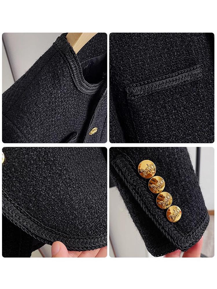 Women's 2025 Autumn/Winter Classic French Wool Tweed Little Black Jacket