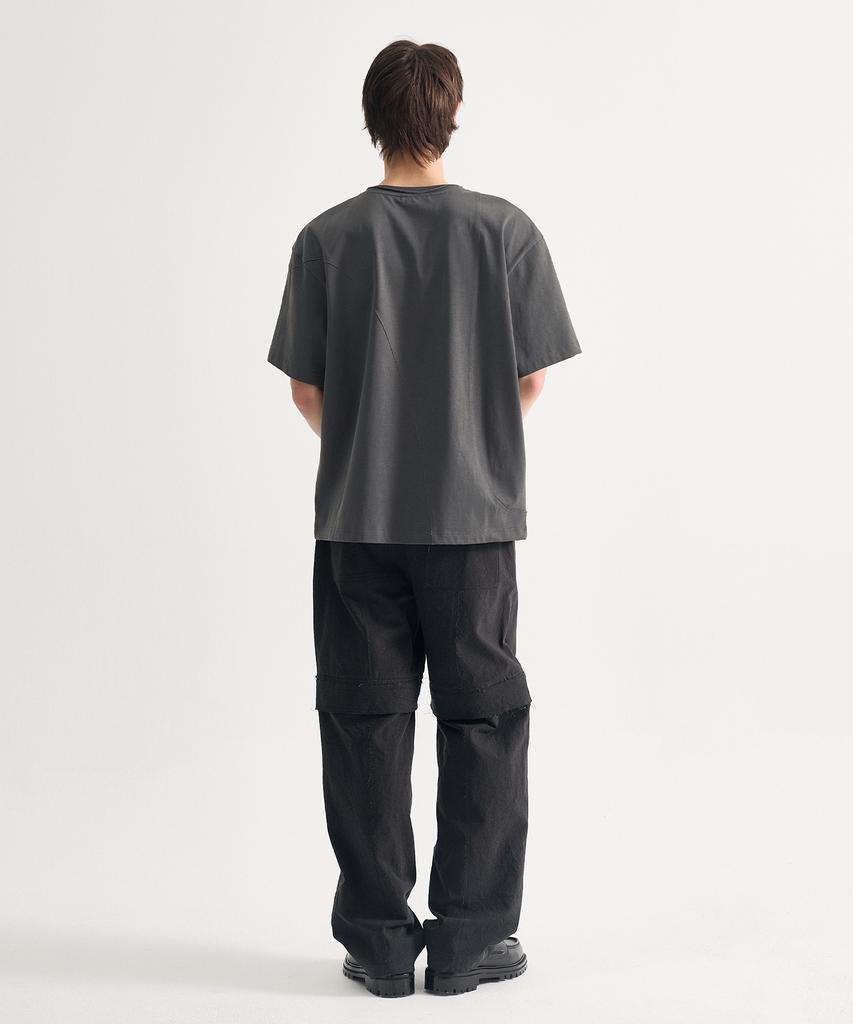 Eichijig Pigment Raw-Edge Asymmetric Panel T-Shirt -Dusty Gray