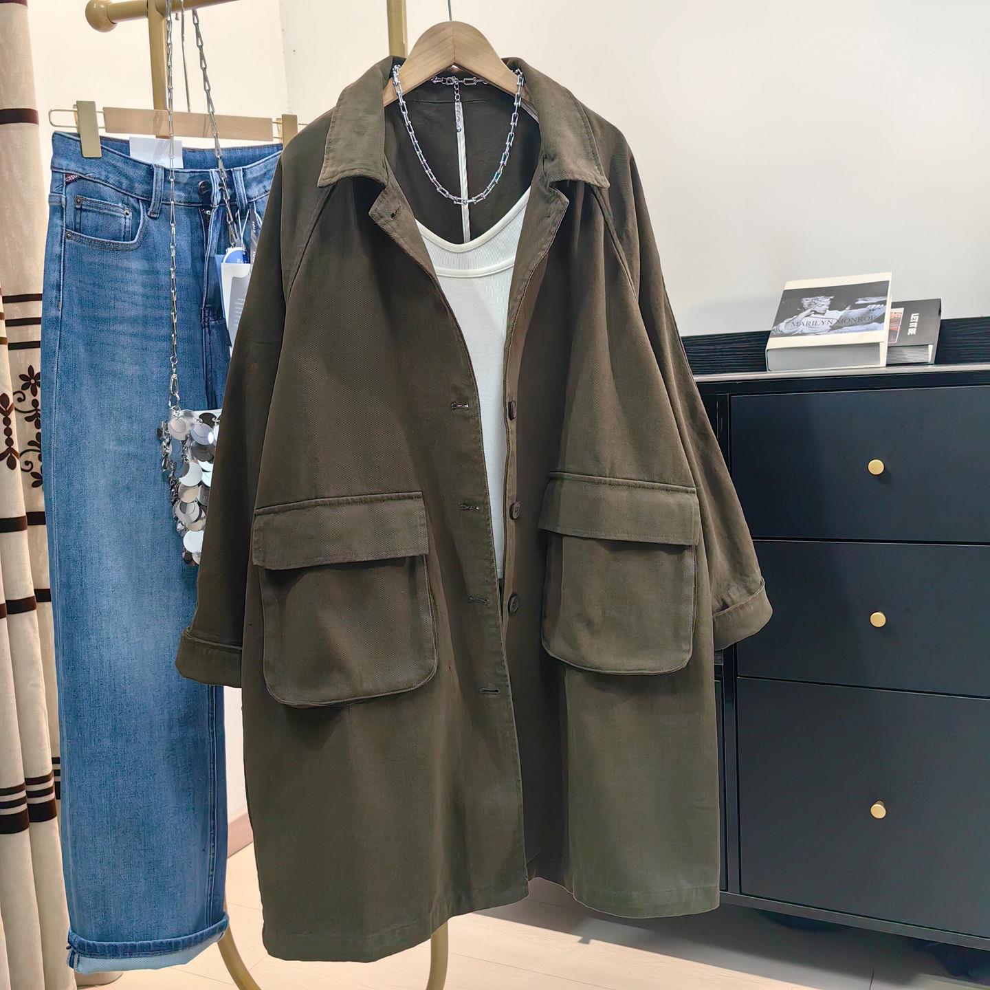 

Корейская повседневная джинсовая ветровка для женщин - Сезон 2025: Простая, Свободная, Универсальная Верхняя одежда L (Recommended for 130-145 lbs) коричневый/зелёный