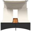 Double Sun Lounger with Canopy and Cushions Black Poly Rattan