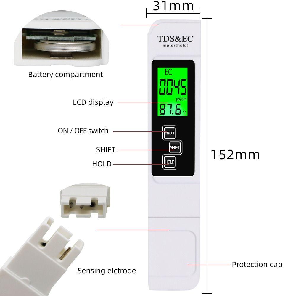 3 in 1 TDS, EC & Temperature Meter Large Backlit Screen Water Analyzer  Drinking Water