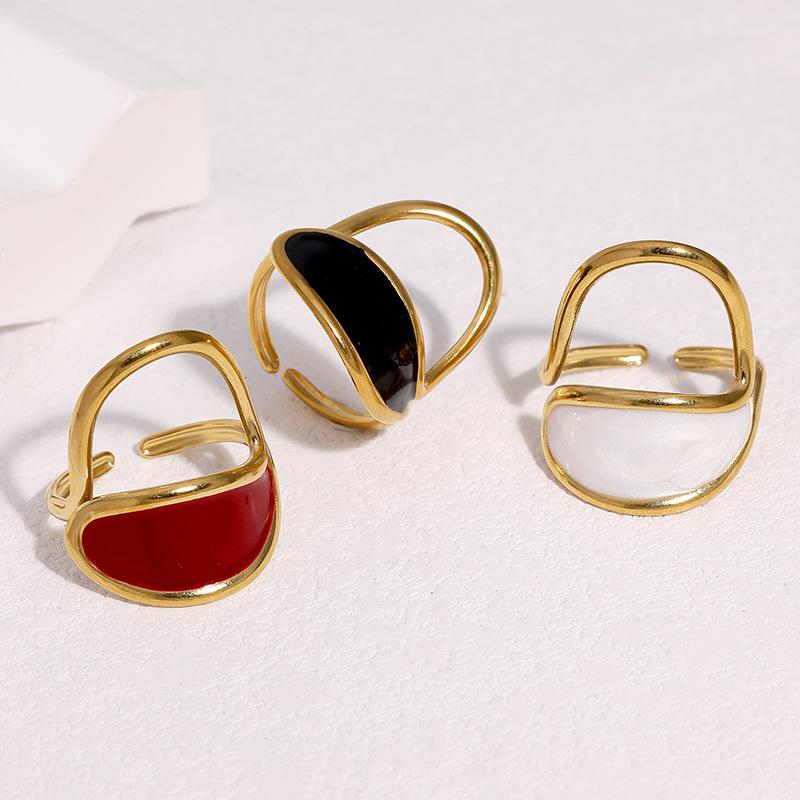 Stainless Steel Geometric Open Ring for Women Men Simple Vintage Enamel Irregular Finger Ring Exquisite Casual Versatile Jewelry