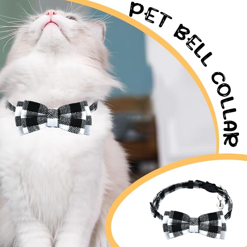Dog Cat Collar Bowtie Breakaway Adjustable Cat Collar with Bow Tie for Cat Black and White Bow Tie Collar for Cats Dog with Bell Collar for Small