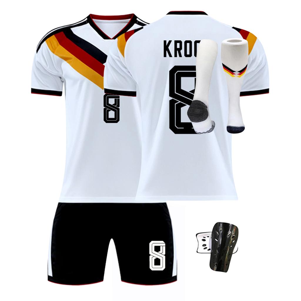 Men's Soccer Jersey Set Includes Short Sleeve Shirt Shorts Shin Guards and Socks Suitable for Sports Training and Matches