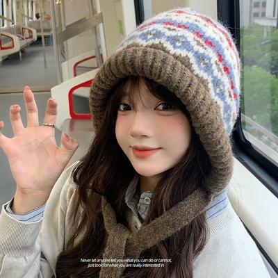 Knitted Hat Women's Winter Balaclava Hat Bags Dual-purpose Warm Plush Stacked Woolen Hat