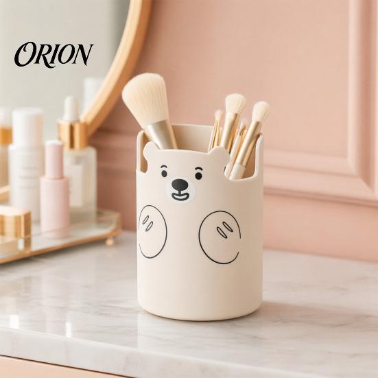 Plastic Pen Holder Cute Bear 2-in-1 & Phone Stand, Macaron Colors Desk Organizer, Large Cup with Socket Capacity Storage for Pens Makeup Brushes