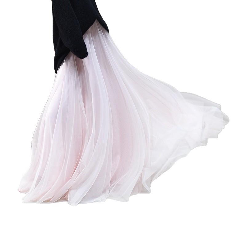 A-line Women's Summer Mesh Gauze Skirt - Fairy Style, Wide Hem, Mid-Length, Slimming Temperament