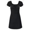 Summer Sexy Mini Dress Women Short Sleeved Lace Up Hollow Casual Backless Folds Bodycon Black Dress Party Elegant A-LINE Dresses