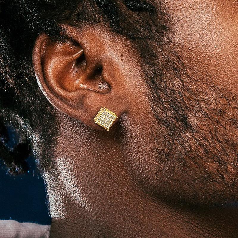 Herren Steckerohrringe Homme Hip Hop Rock Gold Bling Iced Out AAA+ Zirkonia Schraub Ohrpiercings Schmuck OHE153