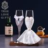 Wedding Champagne Flutes for Bride and Groom, Romantic Love Toast Glasses Set, Crystal Clear Glassware for Wedding Reception, 2-Pack