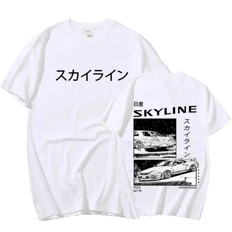 Anime Drift AE86 Initial D Oboustranné tričko s kulatým výstřihem a krátkým rukávem, letní, ležérní, unisex, R34 Skyline GTR JDM Manga trička