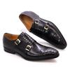 Fashion Men's Dress Shoes Size 39-46 Genuine Leather Double Buckle Monk Strap Snake Print Cap Toe Classic Italian Style