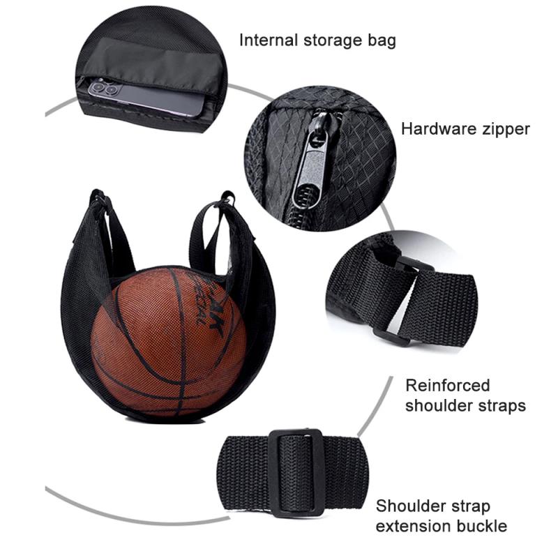 Portable Zipper Pocket Mesh Shoulder Bag Storage Bags Gym Sports Net Backpack Basketball Soccer Football Volleyball Match Bag