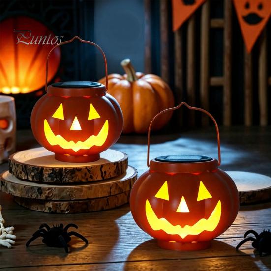 Solar Powered Pumpkin Lantern Lanterns, Waterproof Outdoor Halloween Light, Spooky Festive Patio Hanging Decor Orange for Yard Garden Porch