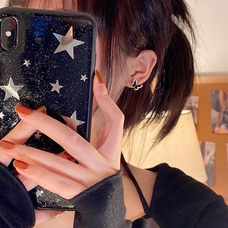 Autumn and winter black butterfly stud earrings women's year new trendy niche design sense light luxury high-end earrings earrings explosion