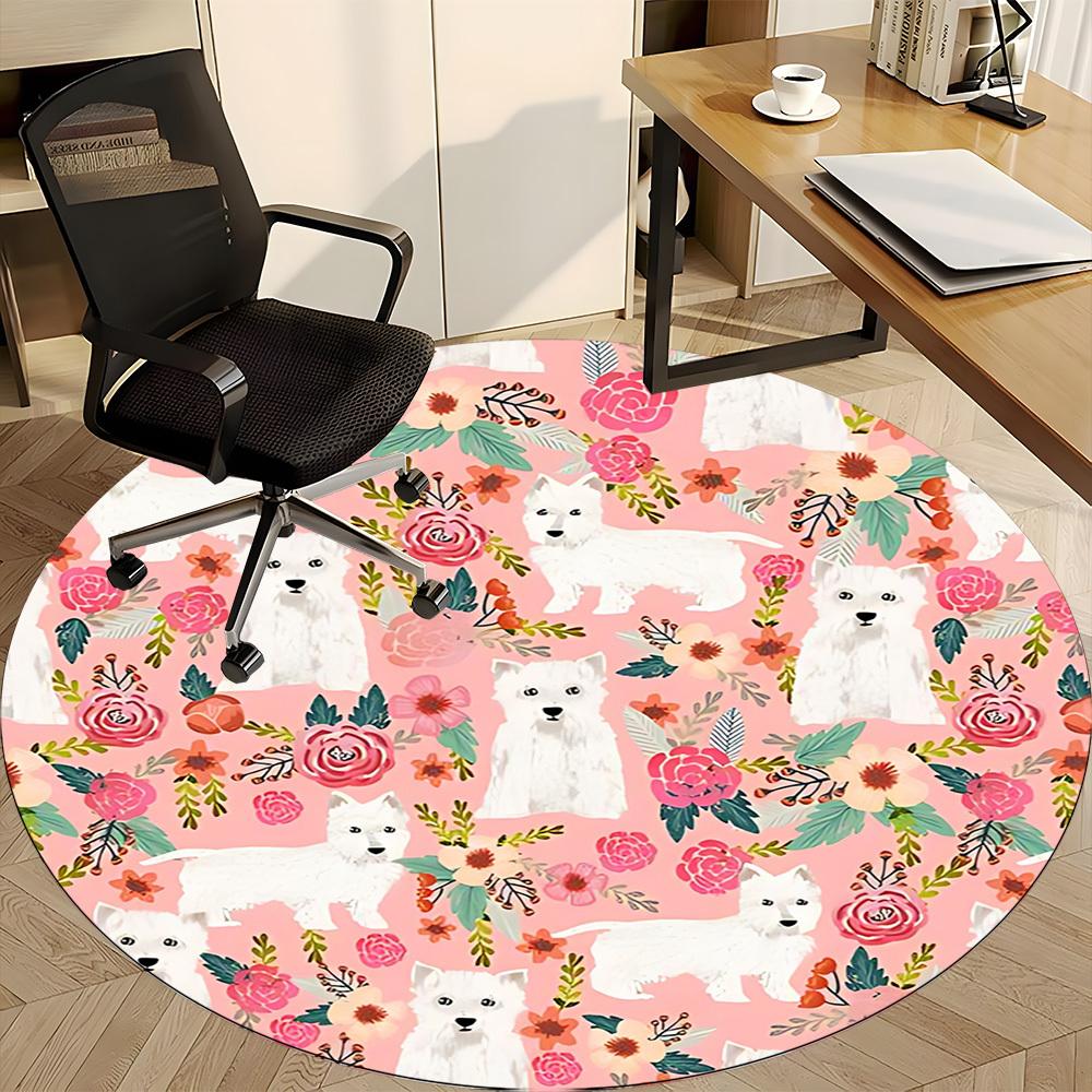 1 Stück Teppich mit Blumen-Hunde-Muster für Bürostuhl, rutschfest, weich und langlebig, Büroteppich zur Dekoration, perfekt für das Büro yy260105028