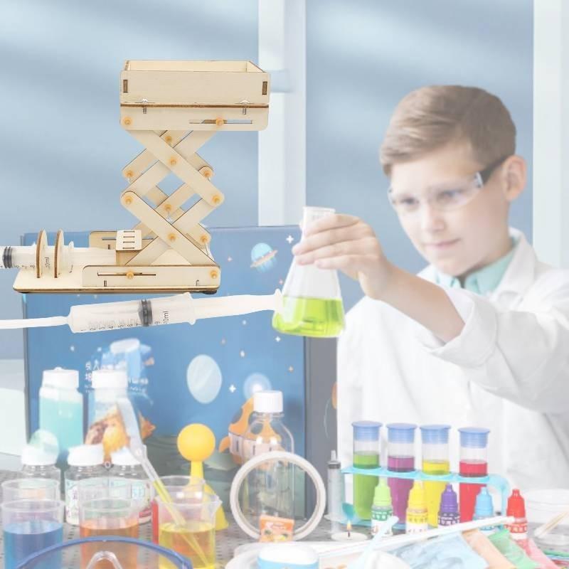 Educational Diy Hydraulic Lift Platform Science Experiment Invention Set Wooden Material Customizable