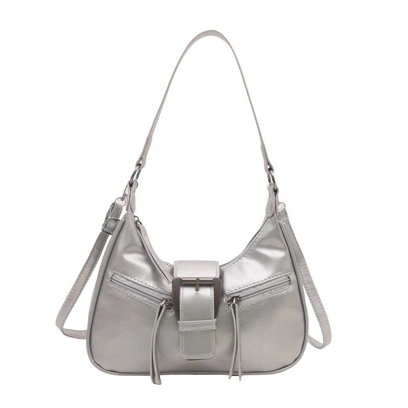 Chic Vintage Style Black Pu Leather Shoulder Bag For Women With Unique Crescent Shape