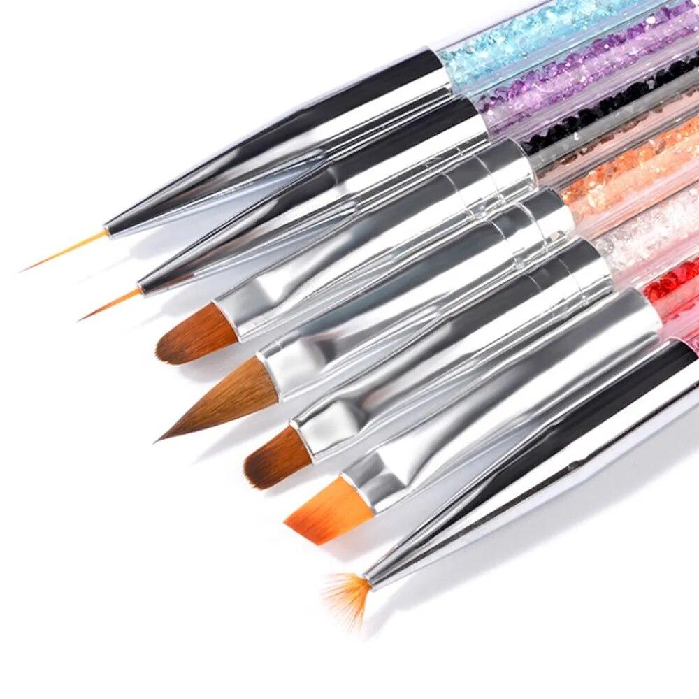 Nail Brush 7Pcs/set Nail Art Brush Set Gel Nail Painting Brushes with Rhinestone Handle Nail Liner Brush Nail Drawing Pen