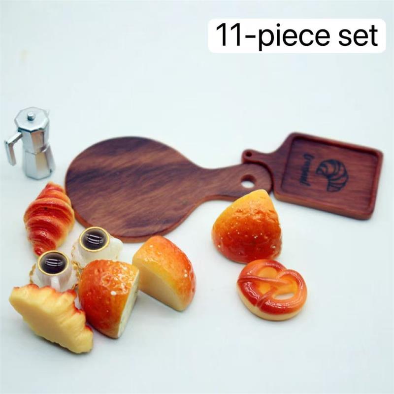 

Cute Dollhouse Miniatures Coffee Bread Breakfast 11-Piece Set Model Ornaments Kids Kitchen Pretend Play Toy Diy Accessory Gifts
