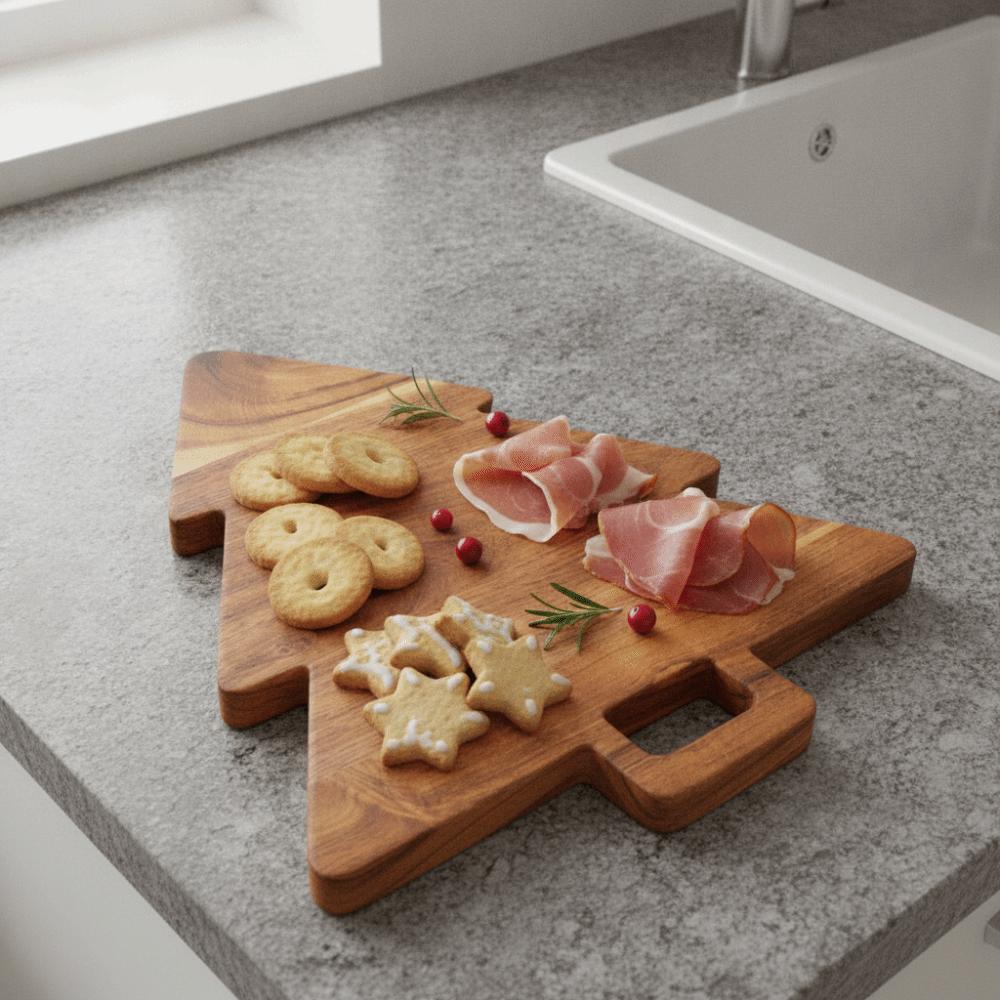 Wood Christmas Tree Food Serving Tray Double Side Use Hanging Handle Cheese Platter Durable Thickened Cutting Board Kitchen