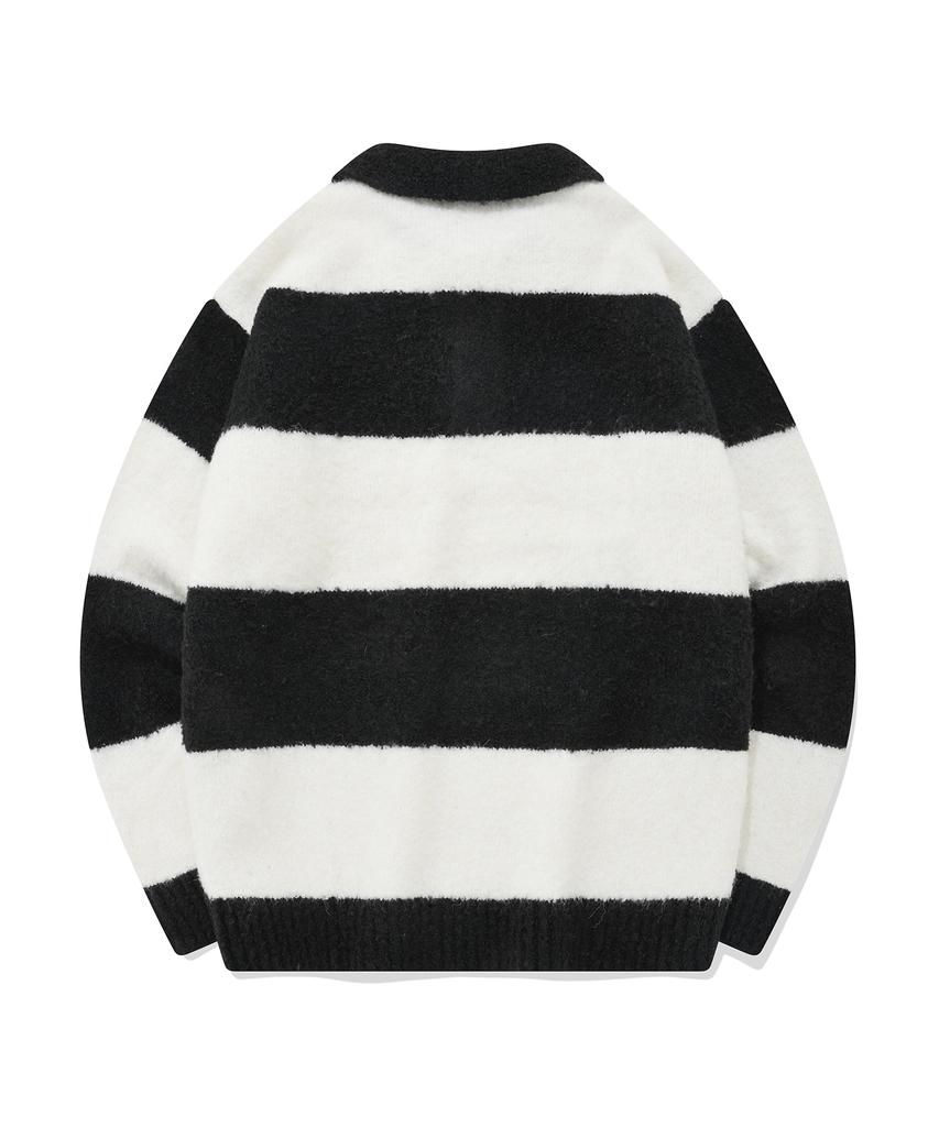 FALLETT Boucle Collar Striped Knit Black