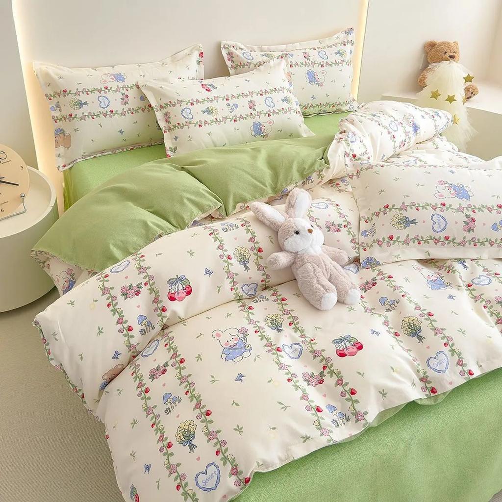 Thickened Ins-style 4-piece Bedding Set / 100% Pure Skin-friendly Cotton Single Duvet Cover,4-piece