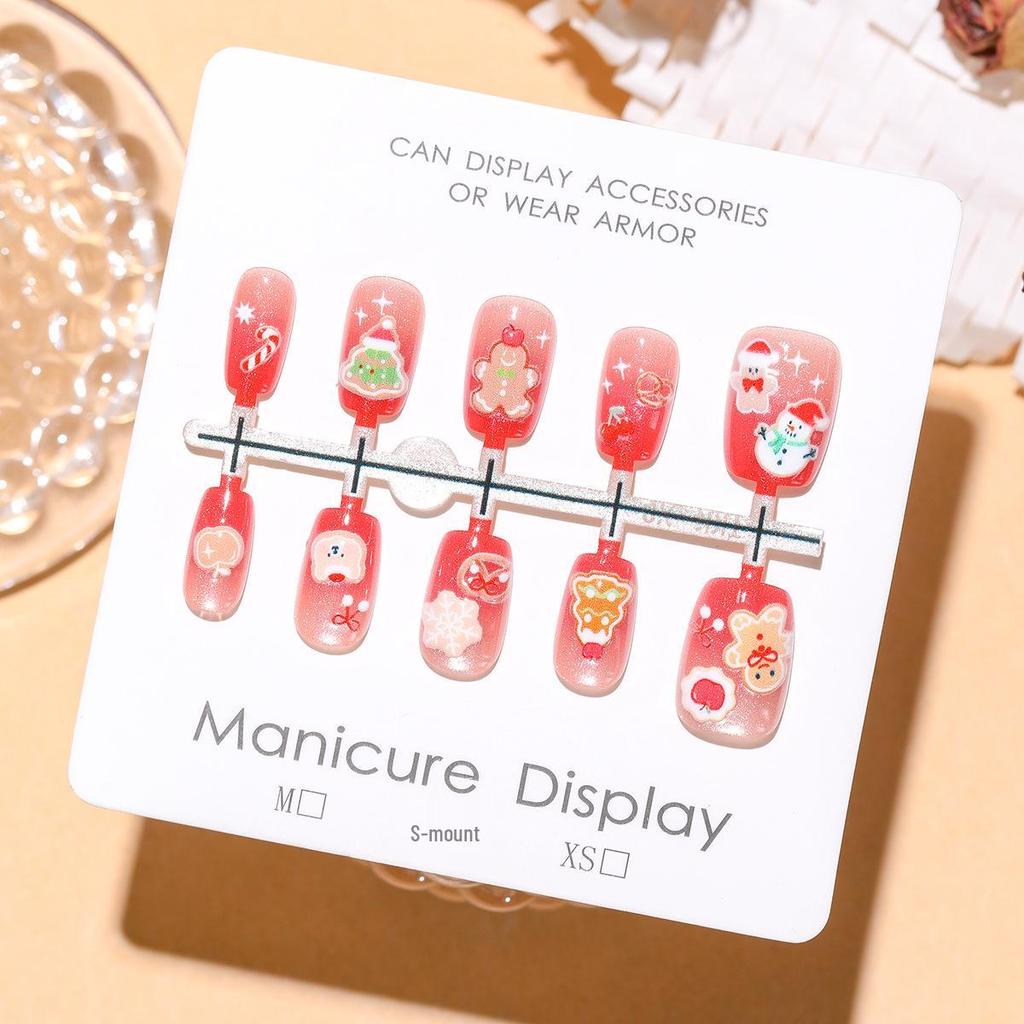 B011 Christmas Cookie Snowman Nail Art Stickers - Handmade Powder Mist Wearable Nails for Christmas Party