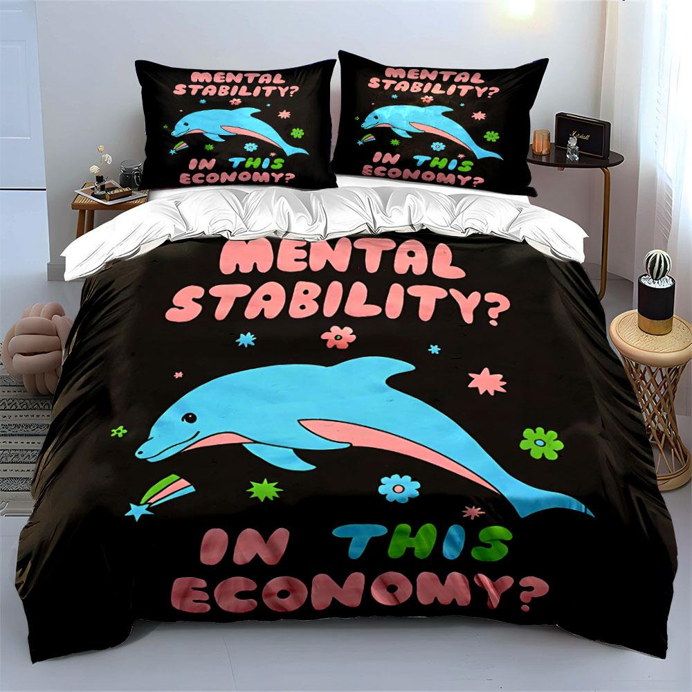 "Cartoon Dolphin Decor Set" Bedding Set with 1 Duvet Cover 2 Pillowcases Single Double King Queen, Gift