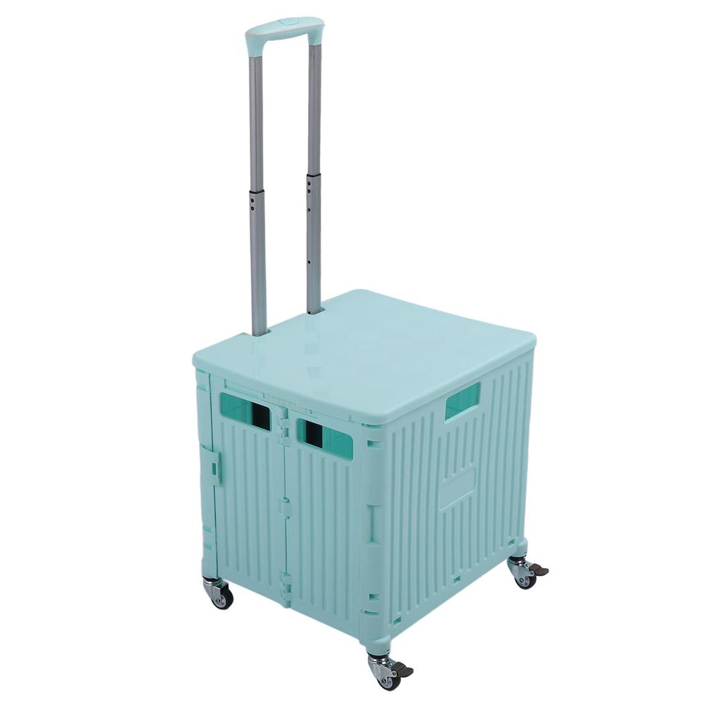 Collapsible Utility Cart Rolling Crate Swivel Casters PP Strong with Telescopic Handle Lid Storage