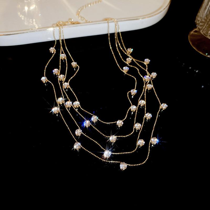 Wind Gypsy Star Round Zircon Multi-layer Stacked Necklace Niche Clavicle Necklace