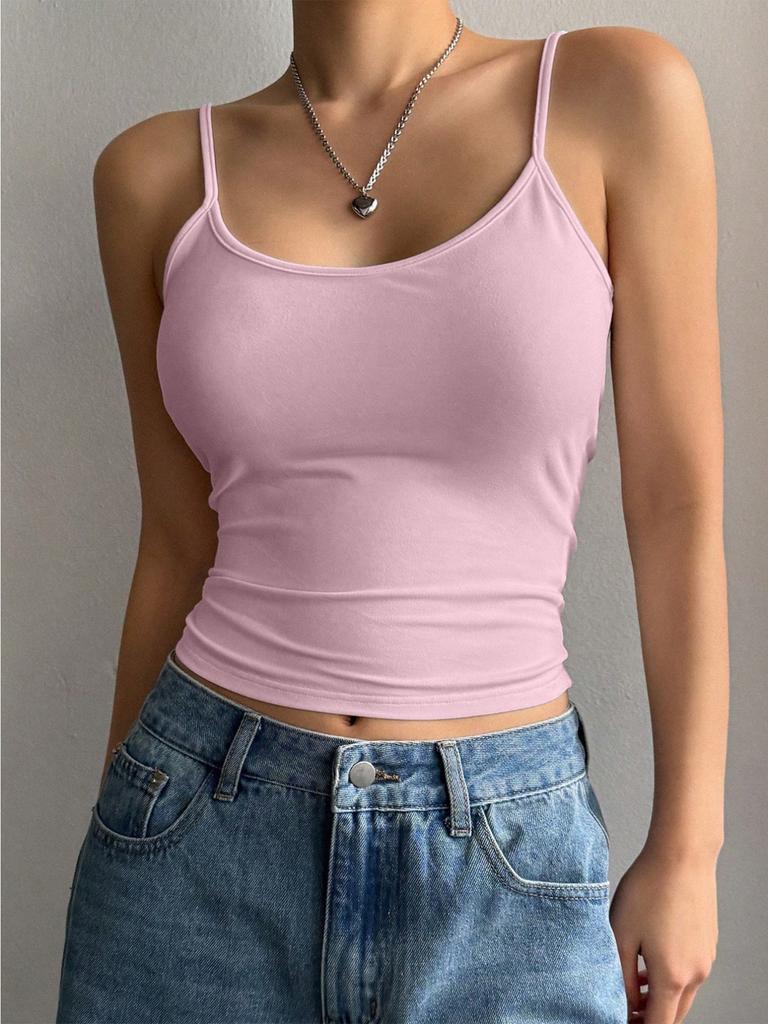 Spaghetti Strap Crop Tops Women Solid Color U Neck Camis Fashion Tube Top Female Sleeveless Camisole