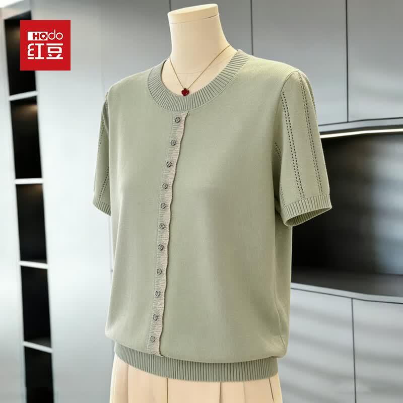 Hodo Women s Polo Knit Short-Sleeve Ice Silk Top 2XL