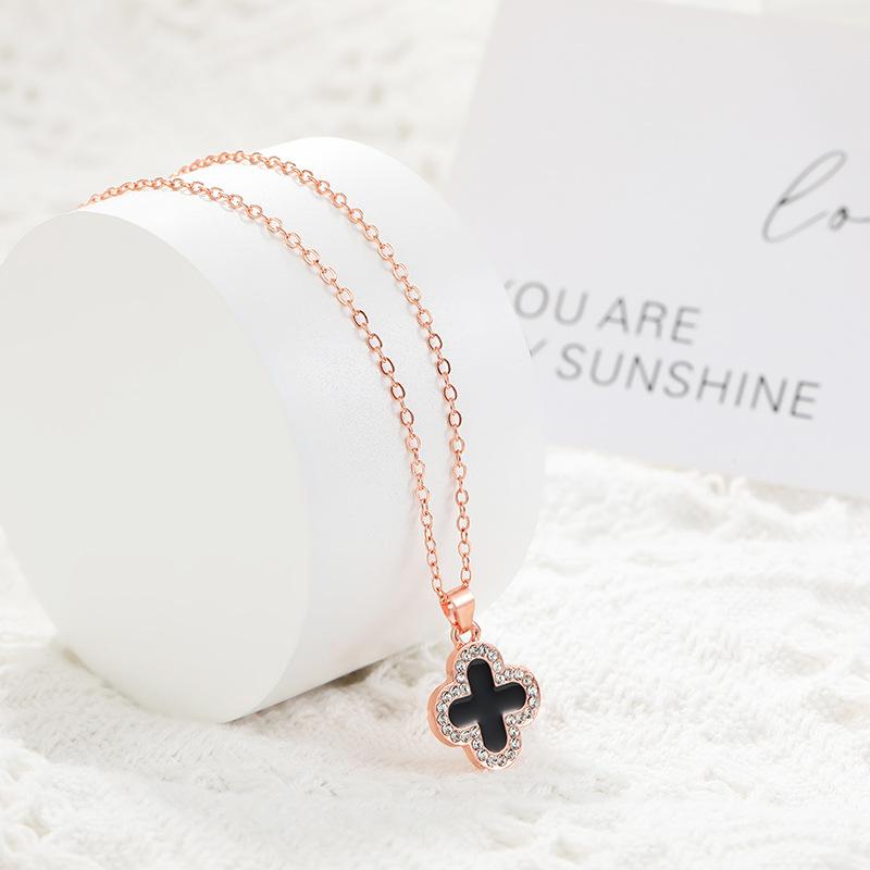 

Двусторонний четырехлистный клеверный подвесной светильник, роскошное индивидуальное простое ожерелье, цепочка на ключицу, ювелирные изделия, подарочные аксессуары для девочек розового золота