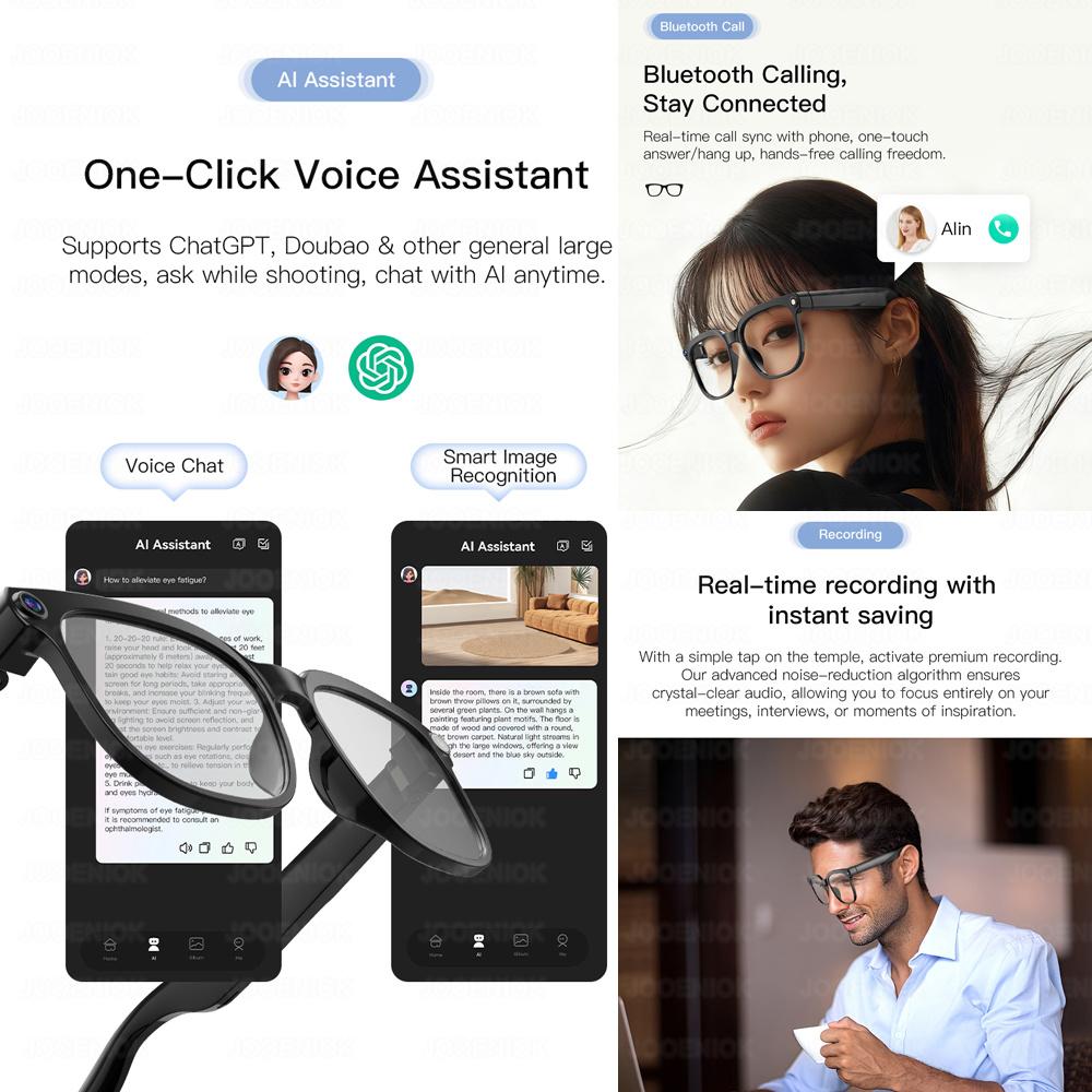 New Smart AI Glasses Men 8K HD AI Translation Chat GPT 800MP Camera BT Call Music Control 360mAh Charging Sunglasses Women