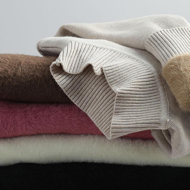 Dámský pulovr s polovičním rolákem z imitace norkového rouna pro podzim a zimu