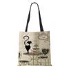 Women Handbag Linen Totes with Cat Print Casual Traveling Beach Gift Bags KTY